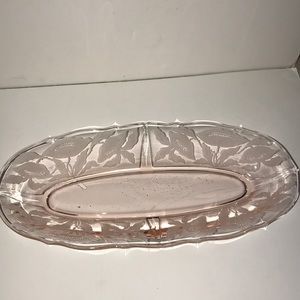 Pink Depression glass celery dish